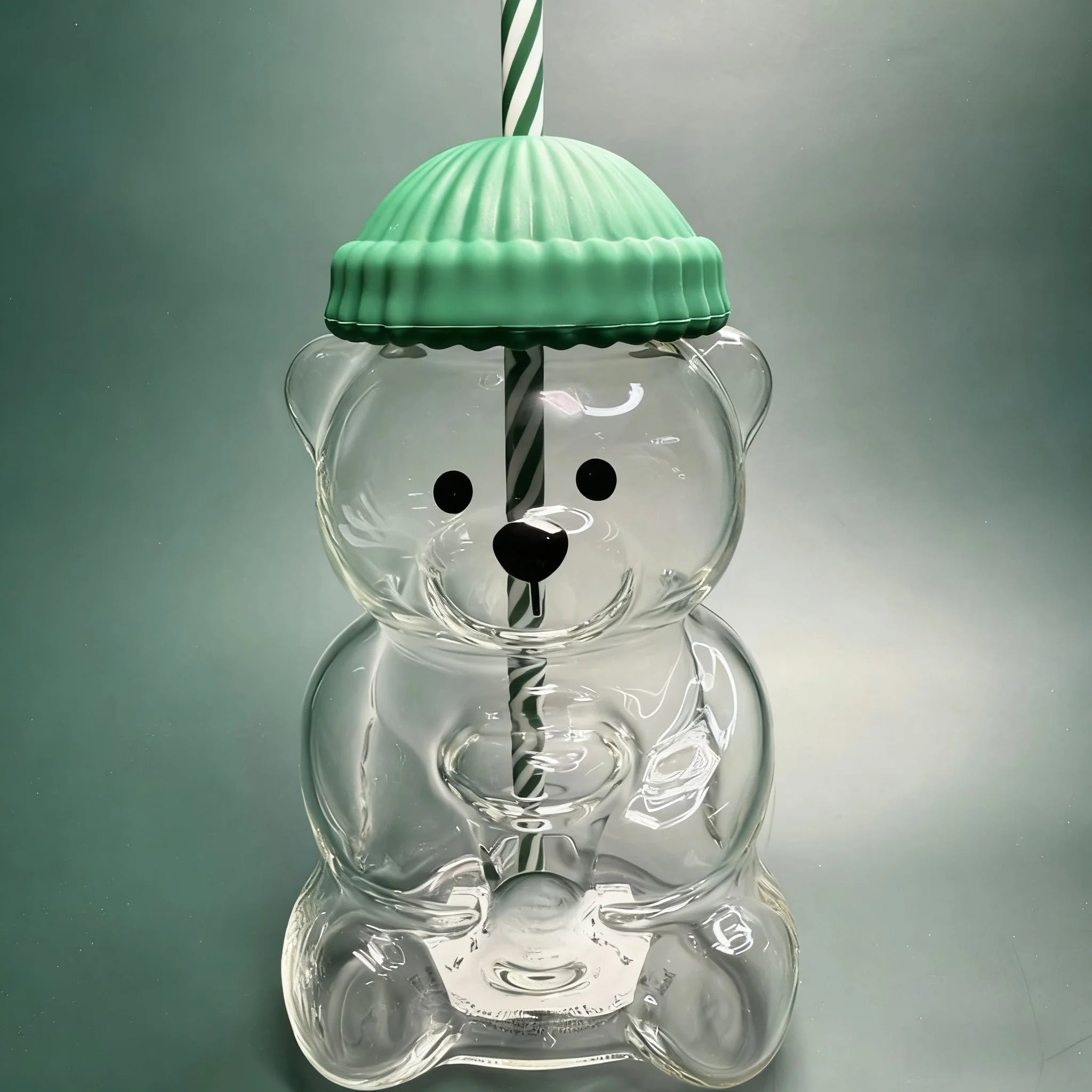 , Glass Bear Cup Cute Sippy Cup 20Oz Clear Bear Glass Cup with Lid and Straw Cute Kawaii Bear Glass Bottle Mug for Juice Milk Tea ,Bear Sippy Cup with Straw