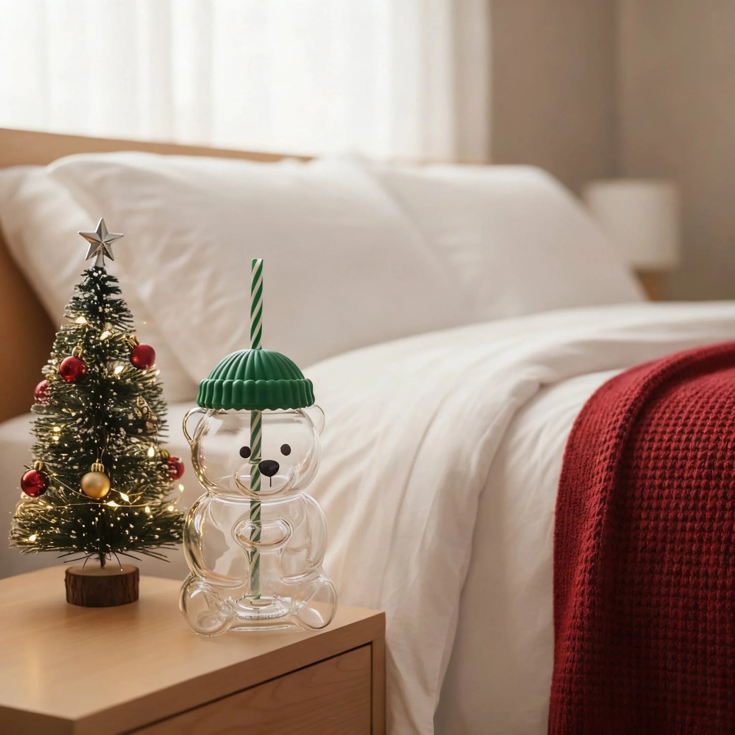 , Glass Bear Cup Cute Sippy Cup 20Oz Clear Bear Glass Cup with Lid and Straw Cute Kawaii Bear Glass Bottle Mug for Juice Milk Tea ,Bear Sippy Cup with Straw